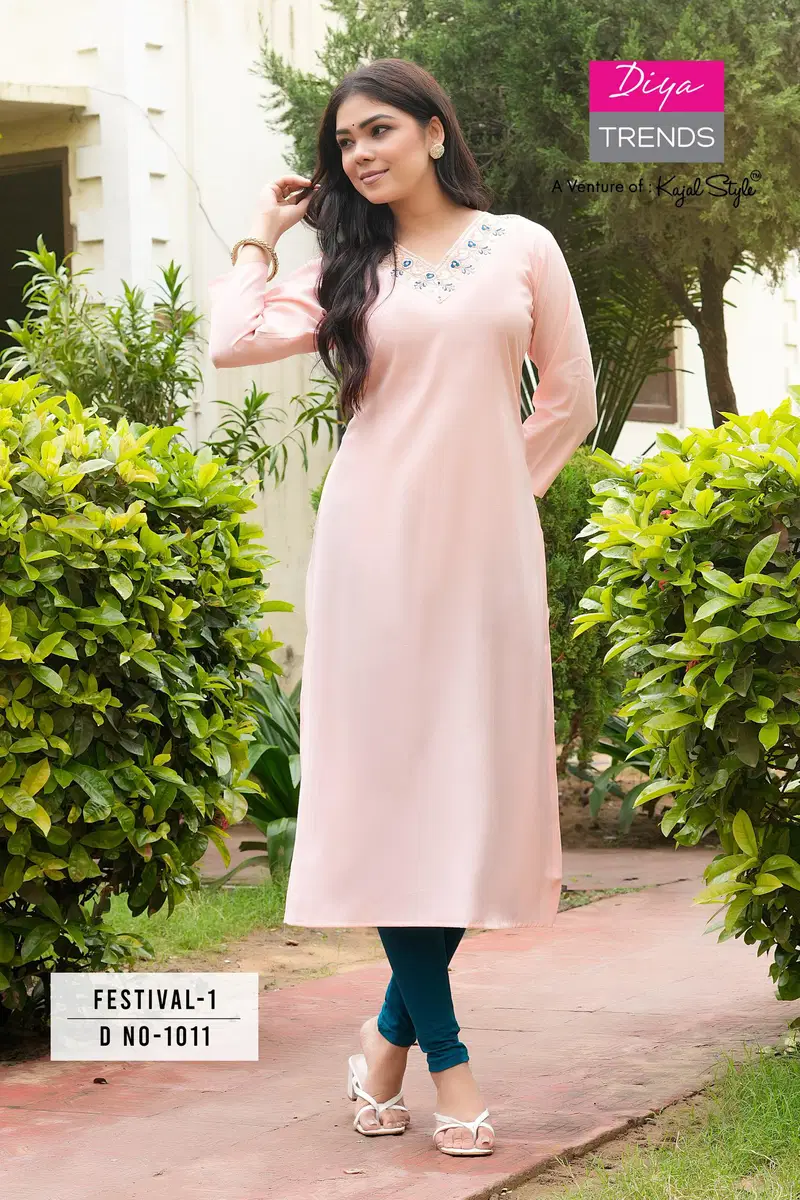 Festival Vol 1 By Diya Trends Roman Silk Embroidery Kurtis Suppliers In India